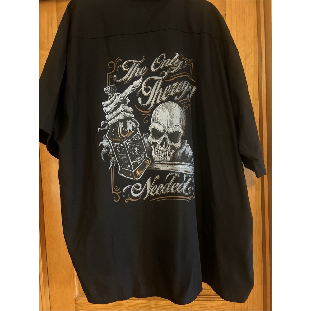 Lethal Threat The Only Therapy Whiskey Skull Button Down Work Shirt 4xl Black